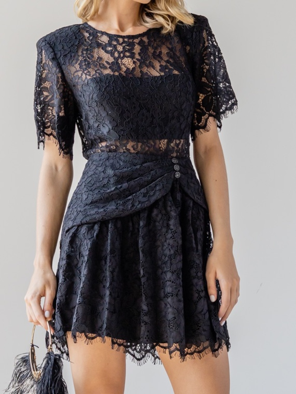 Self-Portrait Black Lace Short Sleeve Mini Dress Size 0 NWT.